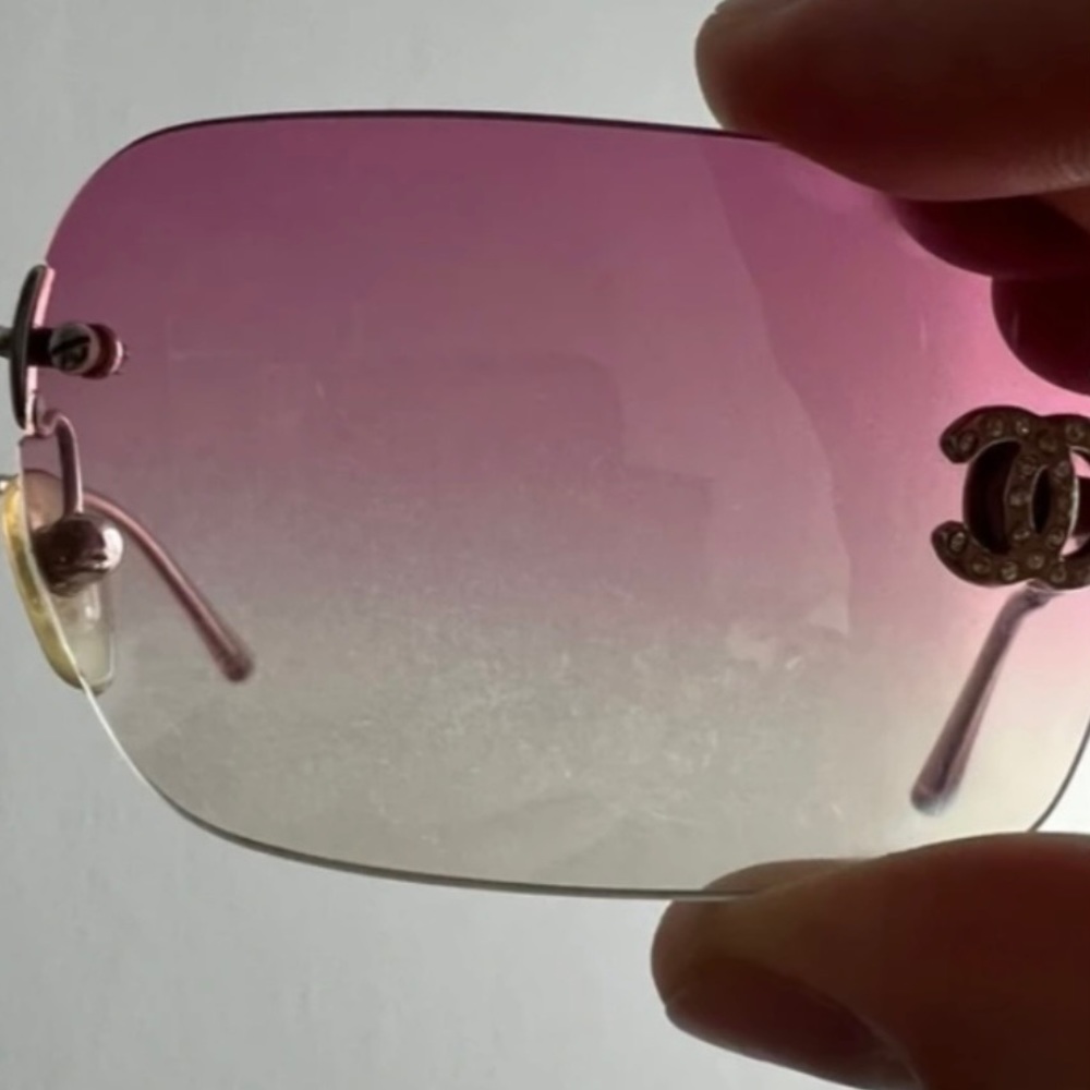 RARE CHANEL Rimless Sunglasses 4017 D Pink Purple Rhinestone Rate A- - Picture 10 of 16